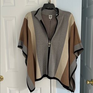 Anne Klein Gray and Brown Knit Poncho